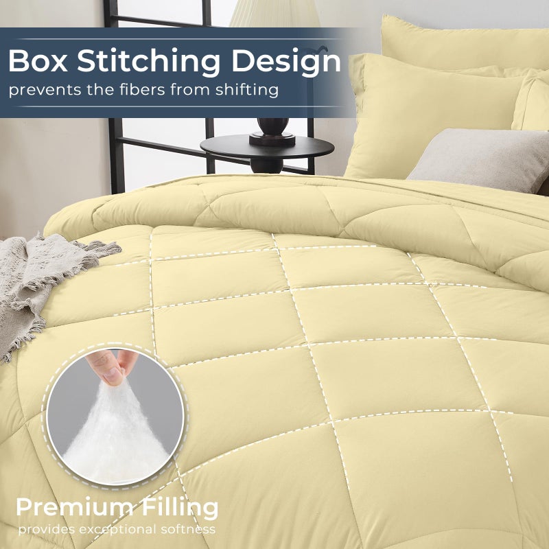HEVUMYI Cream Yellow Queen Comforter Set - 7-Piece All Season Bed in a Bag Queen  Ultra Soft Bedding Set with Comforter  Flat Sheet  Fitted Sheet  Pillowcases  Pillow Shams - Image 4
